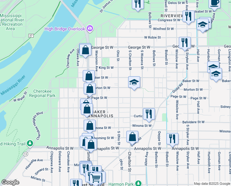 map of restaurants, bars, coffee shops, grocery stores, and more near 698 Ohio Street in Saint Paul