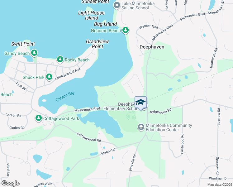 map of restaurants, bars, coffee shops, grocery stores, and more near 19650 Chimo West in Wayzata