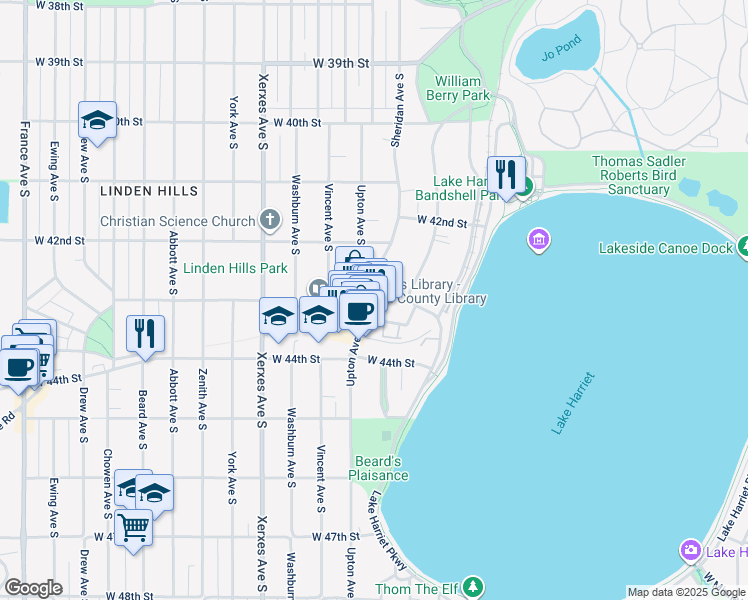 map of restaurants, bars, coffee shops, grocery stores, and more near 4271 Sheridan Avenue South in Minneapolis