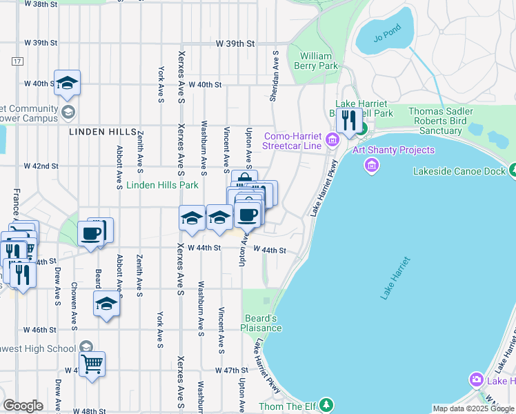 map of restaurants, bars, coffee shops, grocery stores, and more near 4271 Sheridan Avenue South in Minneapolis