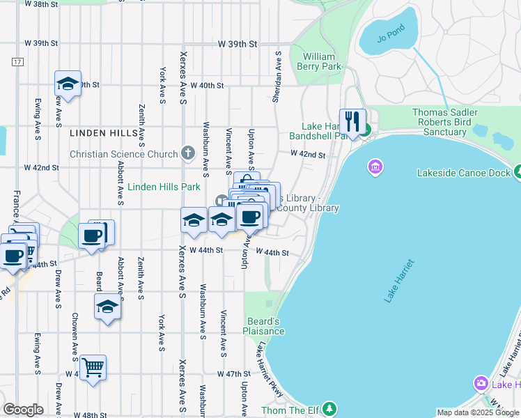 map of restaurants, bars, coffee shops, grocery stores, and more near 4271 Sheridan Avenue South in Minneapolis
