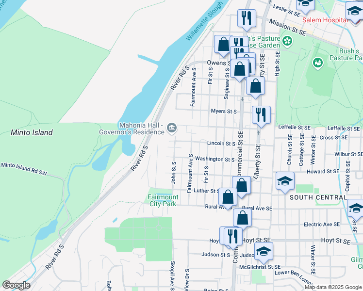 map of restaurants, bars, coffee shops, grocery stores, and more near 462 Lincoln Street South in Salem