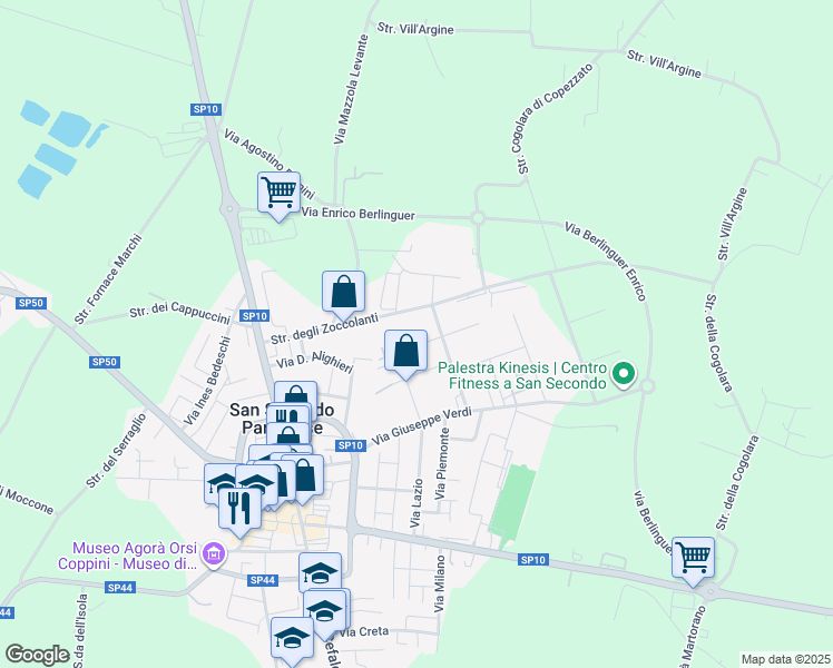 map of restaurants, bars, coffee shops, grocery stores, and more near 9 Via Frazzi Vito in San Secondo Parmense
