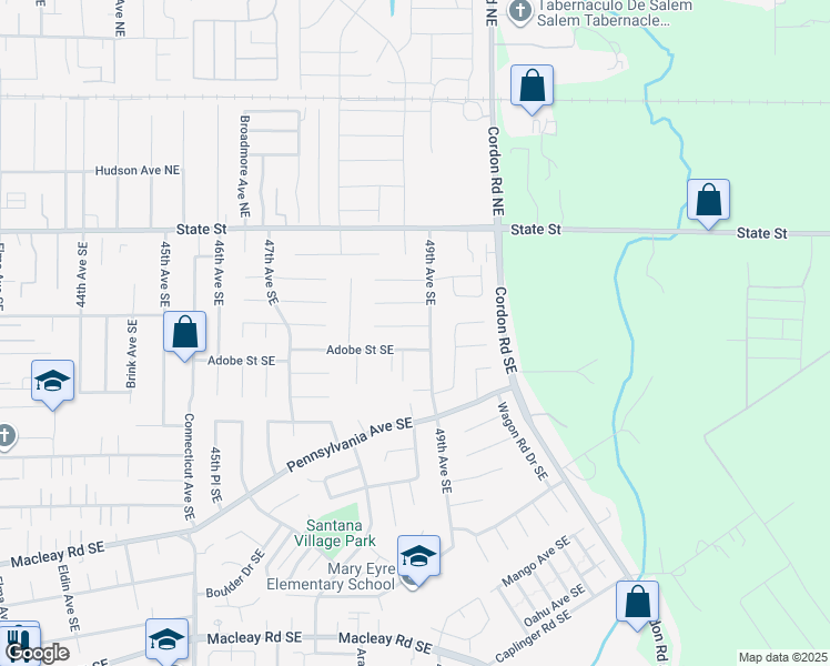 map of restaurants, bars, coffee shops, grocery stores, and more near 4867 Adobe Street Southeast in Salem