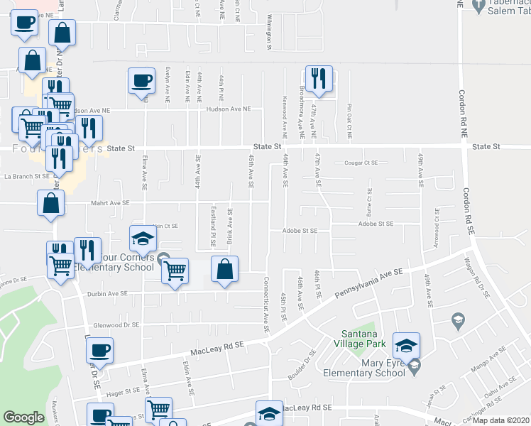 map of restaurants, bars, coffee shops, grocery stores, and more near 354 45th Avenue Southeast in Salem