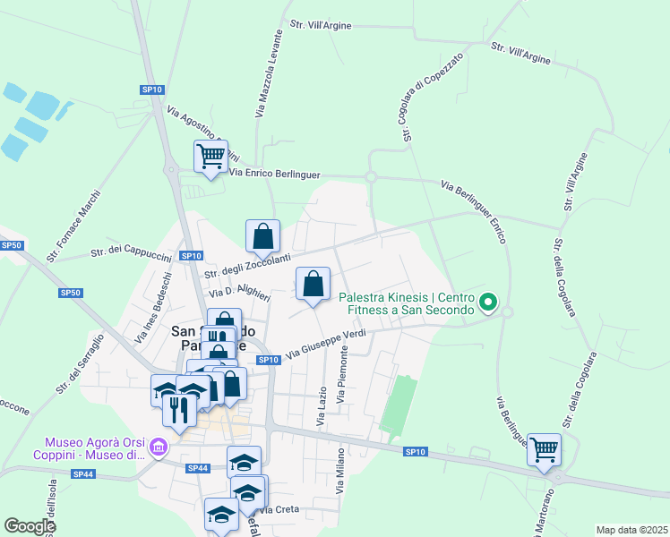 map of restaurants, bars, coffee shops, grocery stores, and more near 9 Via Frazzi Vito in San Secondo Parmense