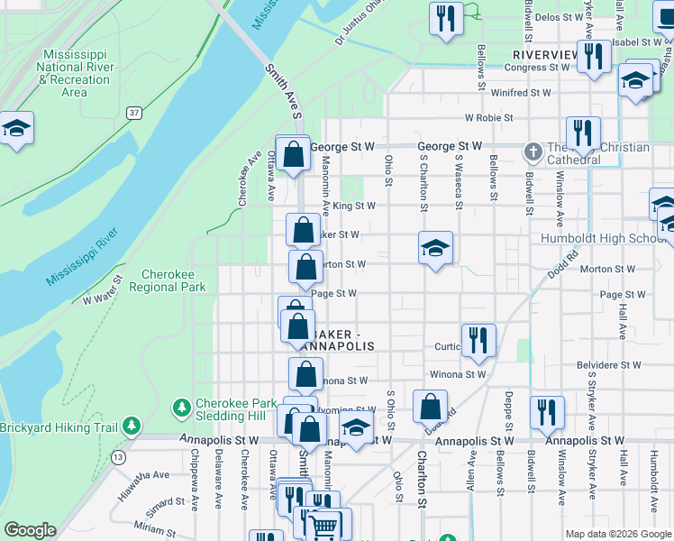 map of restaurants, bars, coffee shops, grocery stores, and more near 693 South Orleans Street in Saint Paul