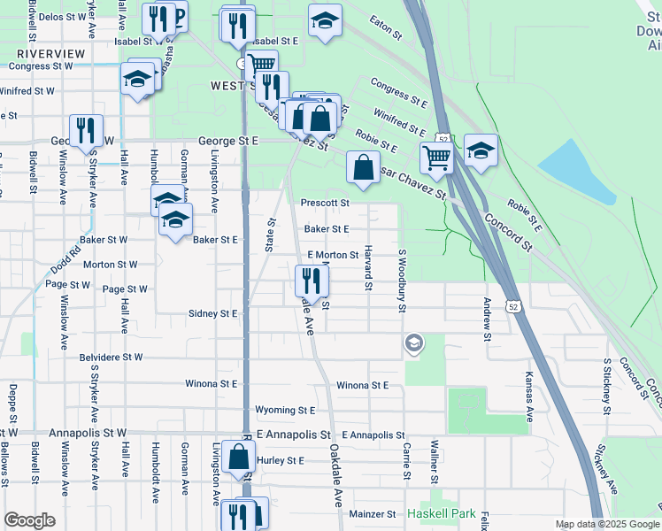 map of restaurants, bars, coffee shops, grocery stores, and more near 207 Page Street East in Saint Paul