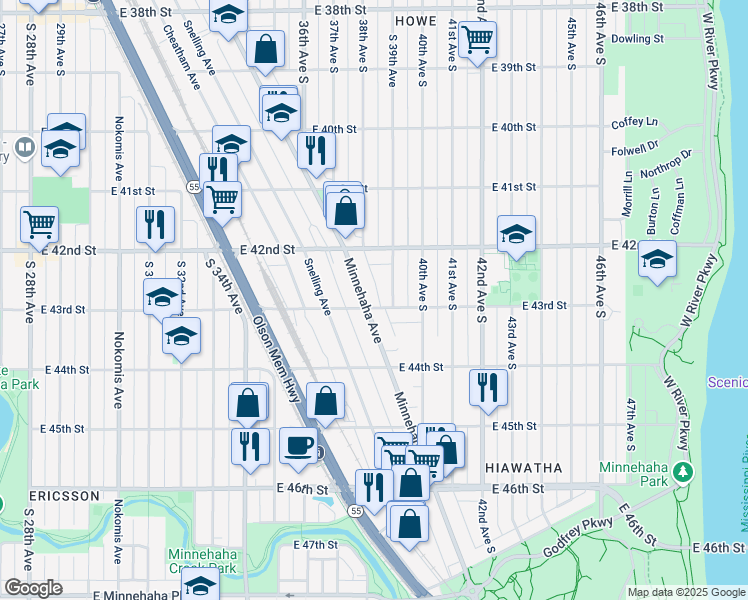 map of restaurants, bars, coffee shops, grocery stores, and more near in Minneapolis