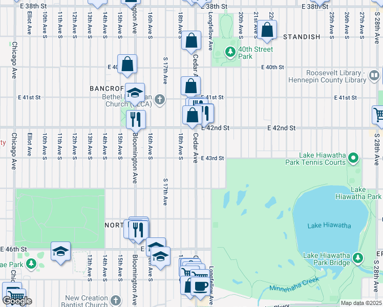 map of restaurants, bars, coffee shops, grocery stores, and more near in Minneapolis
