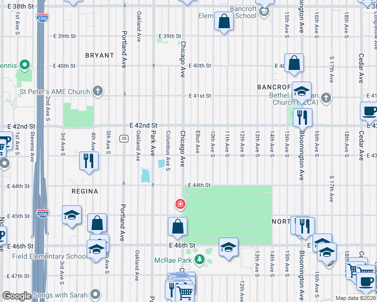 map of restaurants, bars, coffee shops, grocery stores, and more near in Minneapolis