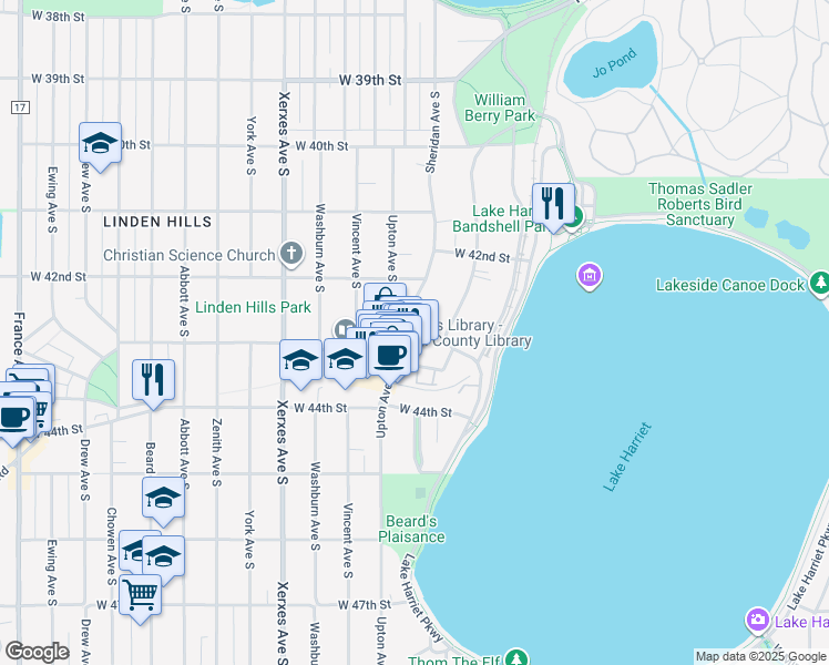 map of restaurants, bars, coffee shops, grocery stores, and more near 2720 West 43rd Street in Minneapolis