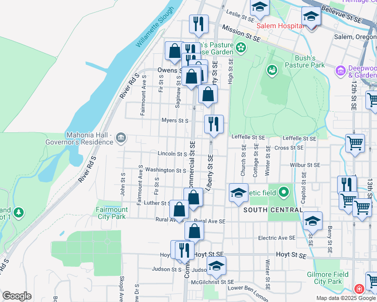 map of restaurants, bars, coffee shops, grocery stores, and more near 140 Lincoln Street Southeast in Salem