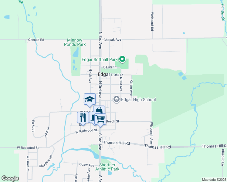 map of restaurants, bars, coffee shops, grocery stores, and more near 219 North 2nd Avenue in Edgar
