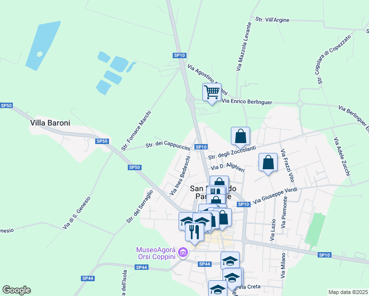 map of restaurants, bars, coffee shops, grocery stores, and more near 31 Via Longhi B. in San Secondo Parmense