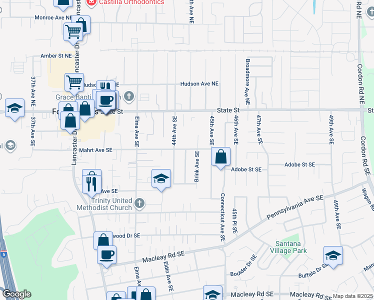 map of restaurants, bars, coffee shops, grocery stores, and more near 356 44th Avenue Southeast in Salem