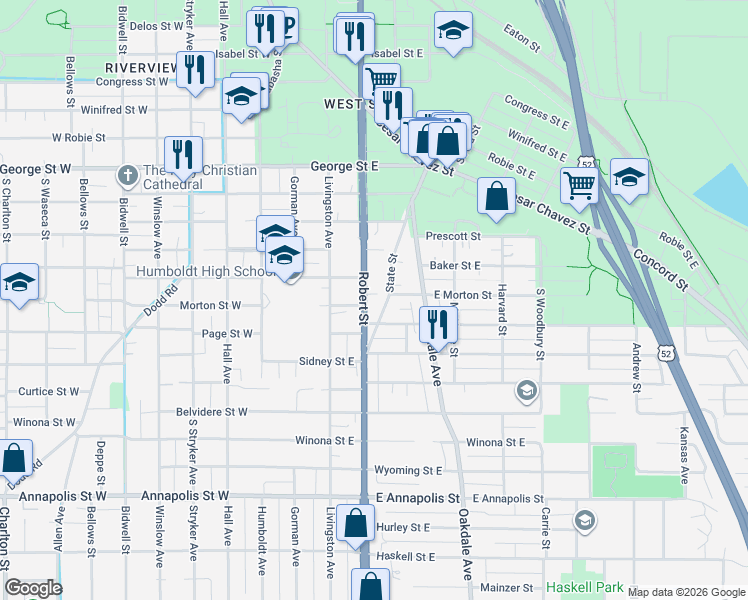 map of restaurants, bars, coffee shops, grocery stores, and more near 699 South Robert Street in Saint Paul