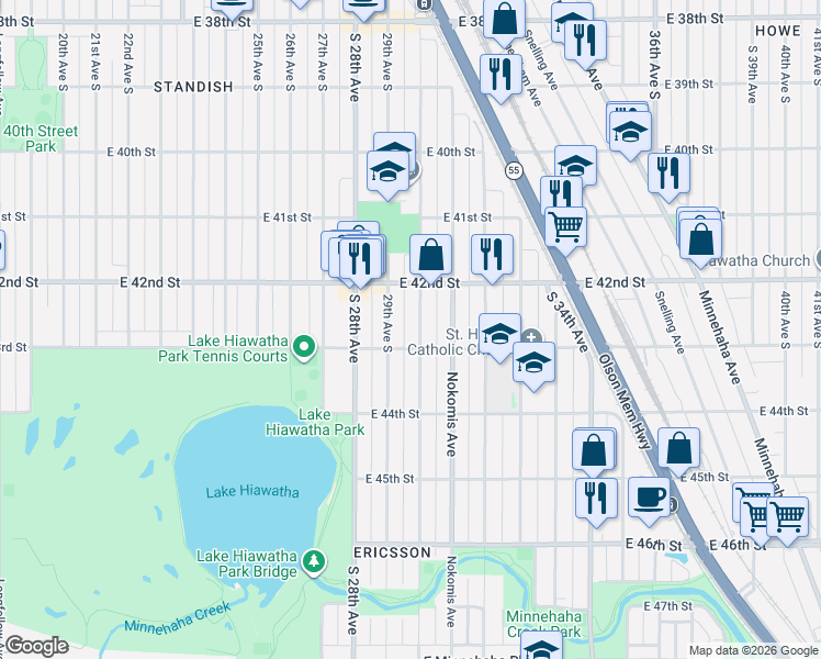 map of restaurants, bars, coffee shops, grocery stores, and more near 4301 30th Avenue South in Minneapolis
