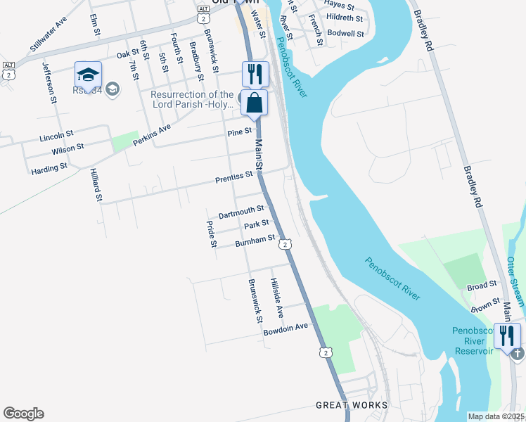 map of restaurants, bars, coffee shops, grocery stores, and more near 10 Dartmouth Street in Old Town