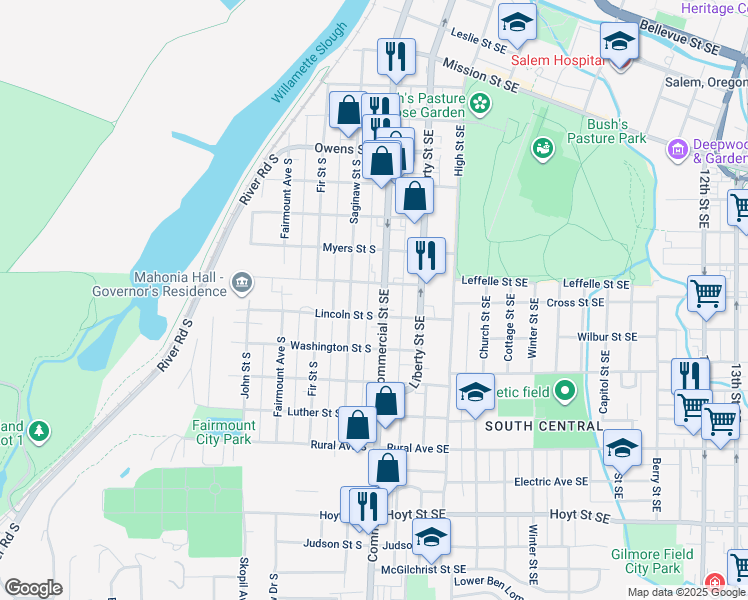 map of restaurants, bars, coffee shops, grocery stores, and more near 140 Lincoln Street Southeast in Salem