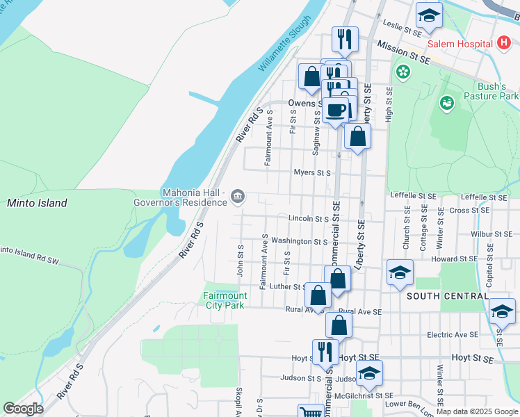 map of restaurants, bars, coffee shops, grocery stores, and more near 462 Lincoln Street South in Salem