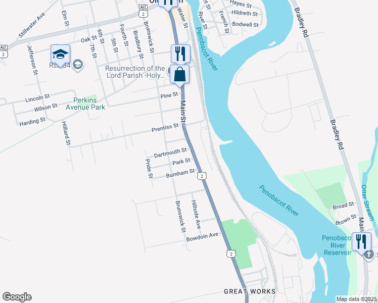 map of restaurants, bars, coffee shops, grocery stores, and more near 20 Park Street in Old Town