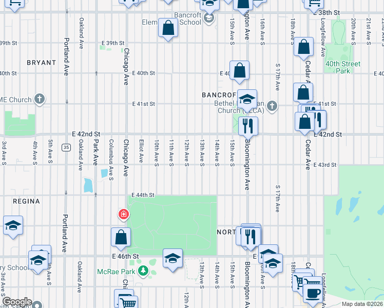 map of restaurants, bars, coffee shops, grocery stores, and more near 4212 13th Avenue South in Minneapolis