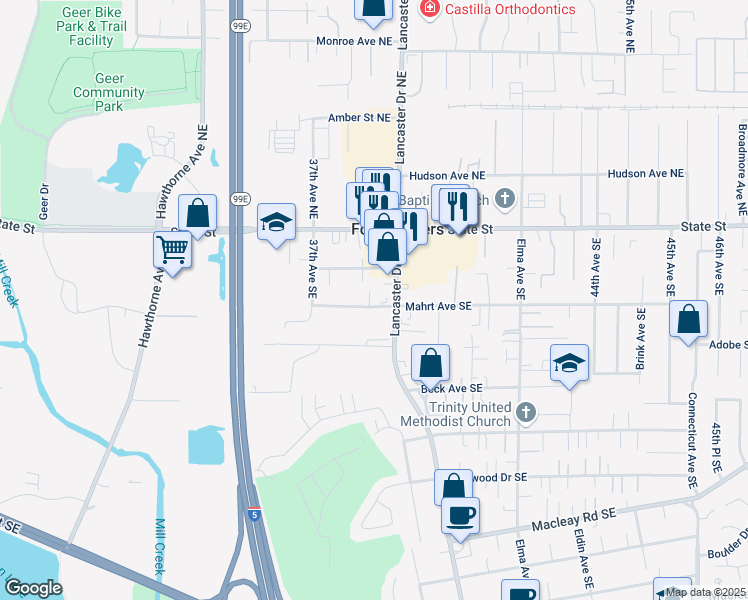 map of restaurants, bars, coffee shops, grocery stores, and more near 3830 La Branch Street Southeast in Salem
