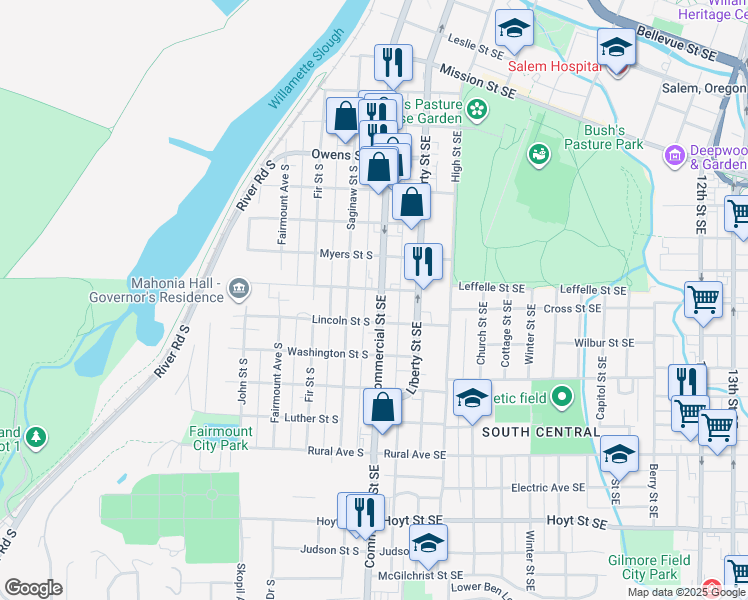 map of restaurants, bars, coffee shops, grocery stores, and more near 145 Leffelle Street South in Salem