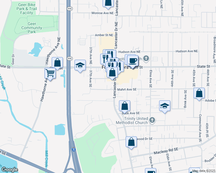 map of restaurants, bars, coffee shops, grocery stores, and more near 280 Mahrt Lane Southeast in Salem
