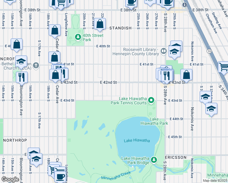 map of restaurants, bars, coffee shops, grocery stores, and more near 4210 Standish Avenue in Minneapolis