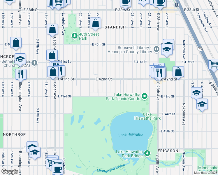 map of restaurants, bars, coffee shops, grocery stores, and more near 4210 Standish Avenue in Minneapolis