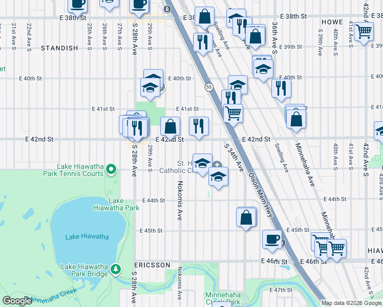 map of restaurants, bars, coffee shops, grocery stores, and more near 4209 Nokomis Avenue in Minneapolis