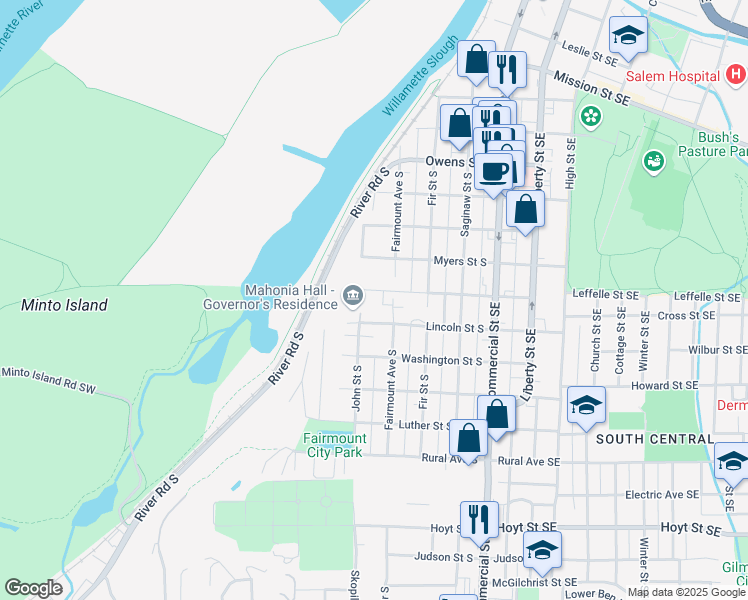 map of restaurants, bars, coffee shops, grocery stores, and more near 465 Leffelle Street South in Salem
