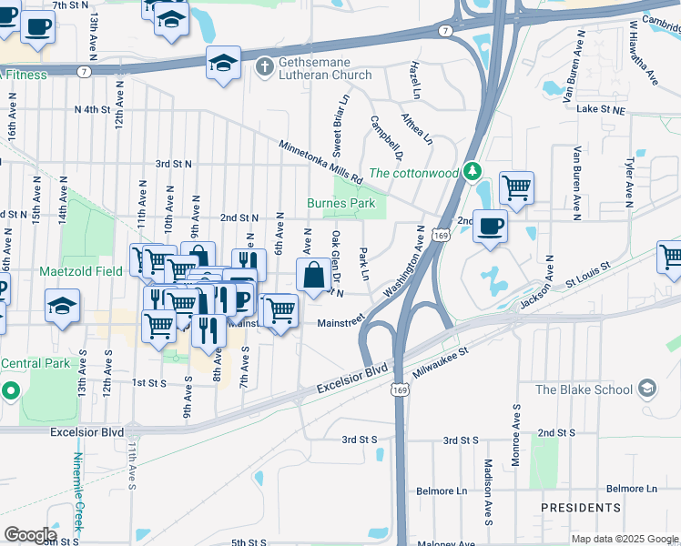 map of restaurants, bars, coffee shops, grocery stores, and more near in Hopkins