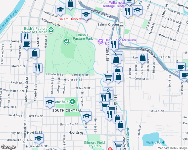 map of restaurants, bars, coffee shops, grocery stores, and more near 1103 Leffelle Street Southeast in Salem
