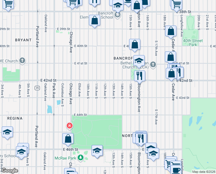 map of restaurants, bars, coffee shops, grocery stores, and more near 4212 13th Avenue South in Minneapolis