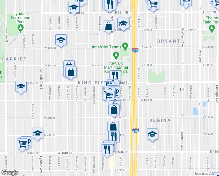 map of restaurants, bars, coffee shops, grocery stores, and more near 4207 Blaisdell Avenue in Minneapolis