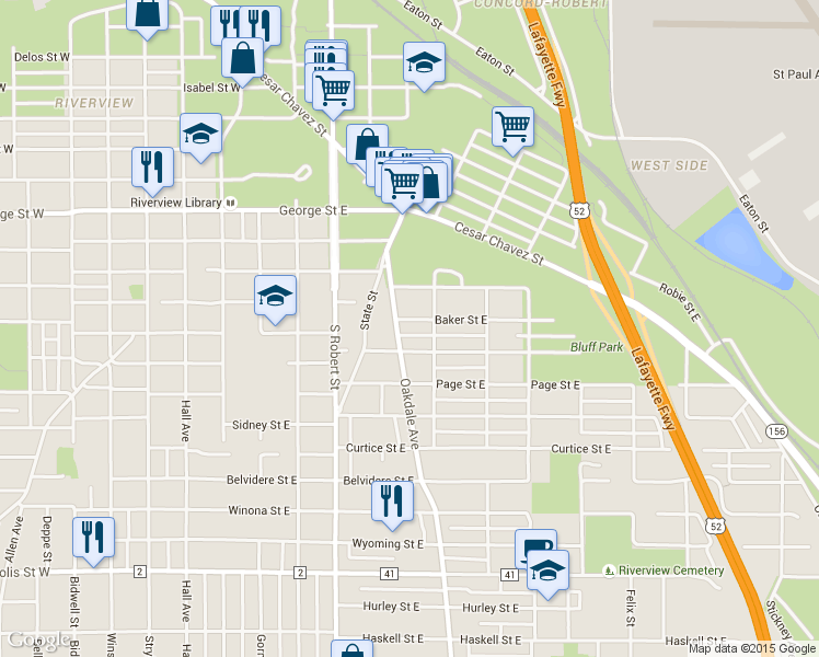 map of restaurants, bars, coffee shops, grocery stores, and more near 654 Oakdale Avenue in Saint Paul