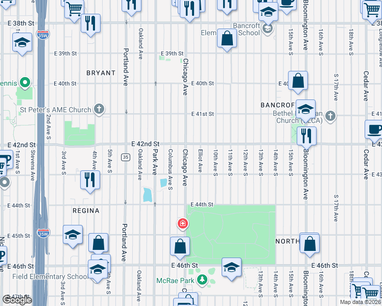 map of restaurants, bars, coffee shops, grocery stores, and more near 4209 Chicago Avenue in Minneapolis