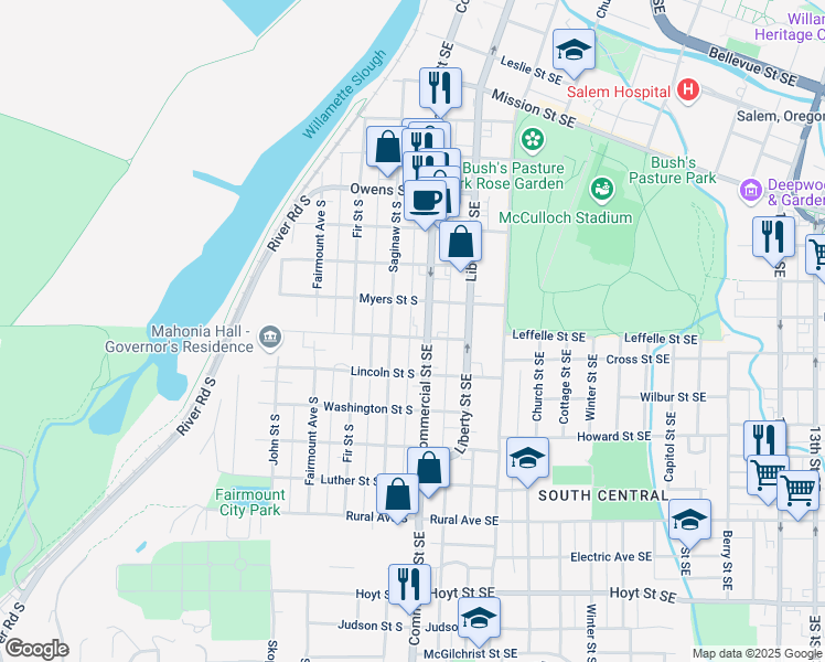 map of restaurants, bars, coffee shops, grocery stores, and more near 145 Leffelle Street South in Salem