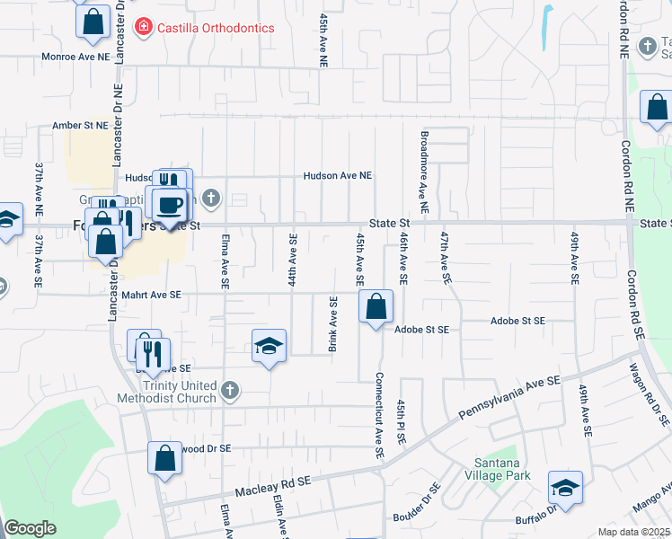 map of restaurants, bars, coffee shops, grocery stores, and more near 240 Brink Court Southeast in Salem