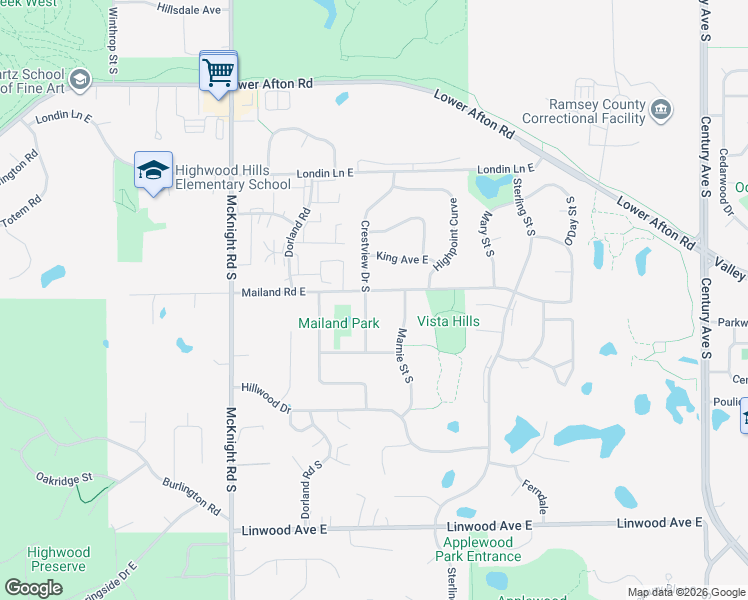 map of restaurants, bars, coffee shops, grocery stores, and more near 488 Crestview Drive South in Maplewood