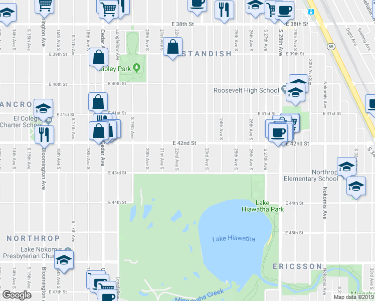 map of restaurants, bars, coffee shops, grocery stores, and more near 4210 Standish Avenue in Minneapolis