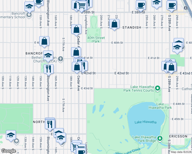 map of restaurants, bars, coffee shops, grocery stores, and more near 4211 19th Avenue South in Minneapolis