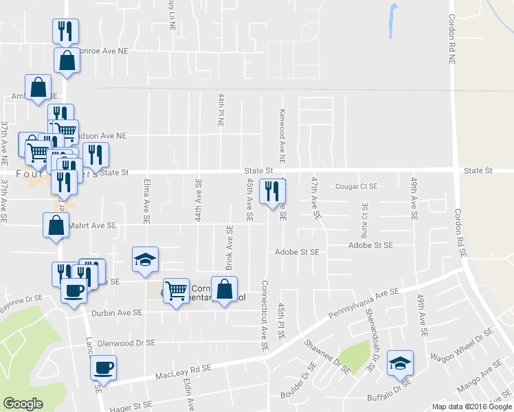 map of restaurants, bars, coffee shops, grocery stores, and more near 244 45th Ave SE in Salem
