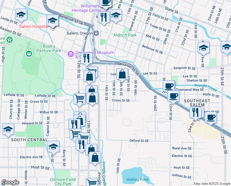 map of restaurants, bars, coffee shops, grocery stores, and more near 1130 15th Street Southeast in Salem