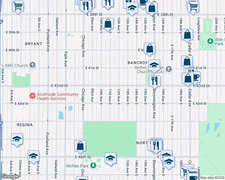 map of restaurants, bars, coffee shops, grocery stores, and more near 4208 12th Avenue South in Minneapolis