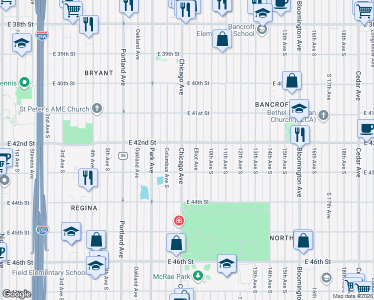 map of restaurants, bars, coffee shops, grocery stores, and more near 4209 Chicago Avenue in Minneapolis