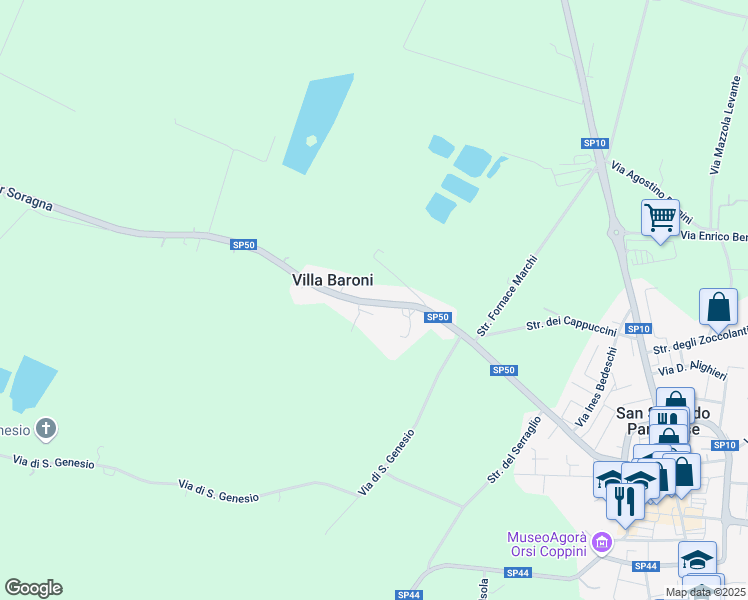map of restaurants, bars, coffee shops, grocery stores, and more near 20 Strada Provinciale 50 in Villa Baroni